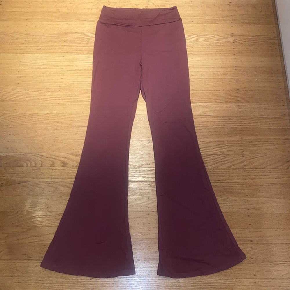 burgundy flare leggings